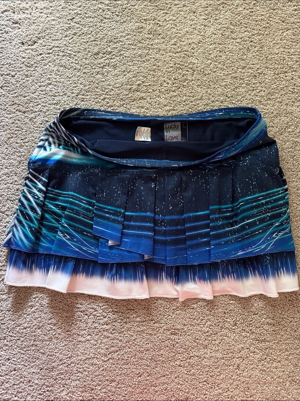 Lucky in Love Navy and Teal Ombre Pleated Mini Skirt with Pink Hem
